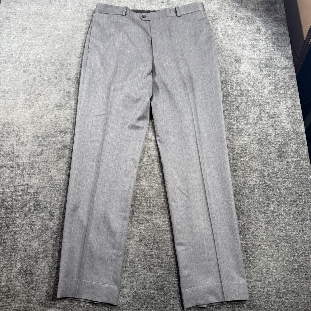 Egara Men's Gray Dress Pants Size 38 Slim Fit 100% Wool Flat Front Business